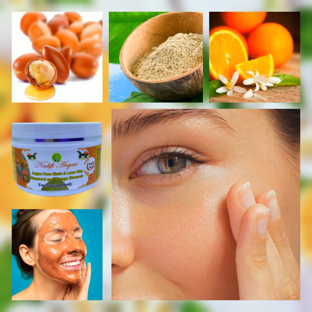 Set of 10 Argan Face Mask & Lava Clay Ghassoul and Orange Blossom