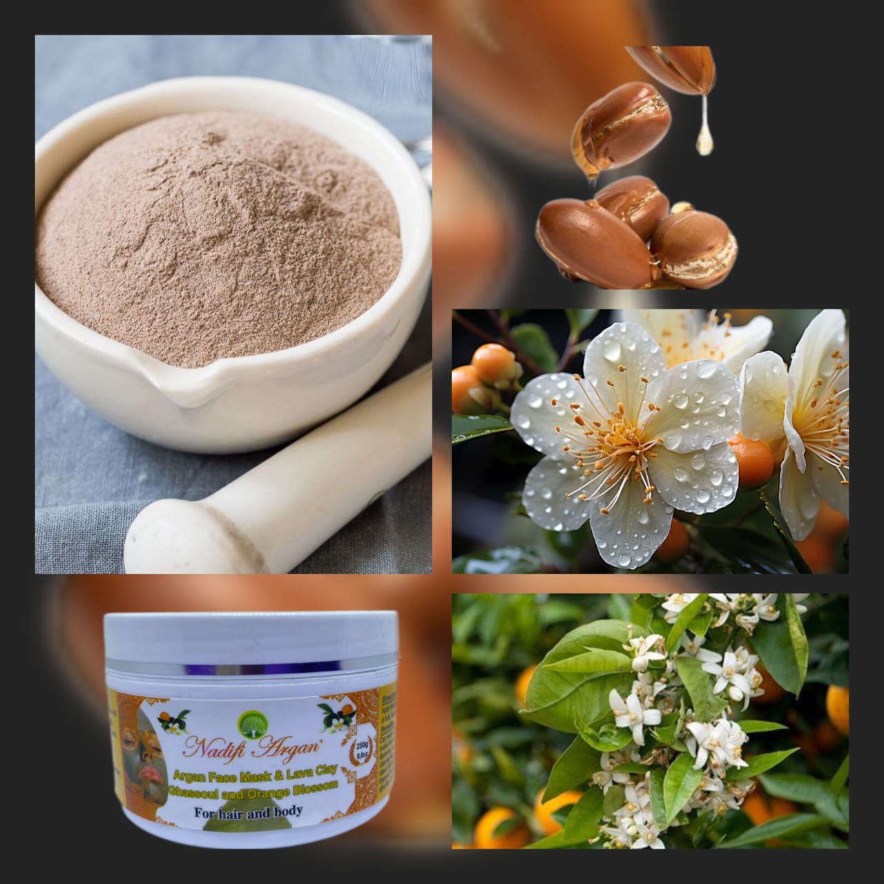 Argan Face Mask & Lava Clay Ghassoul and Orange Blossom