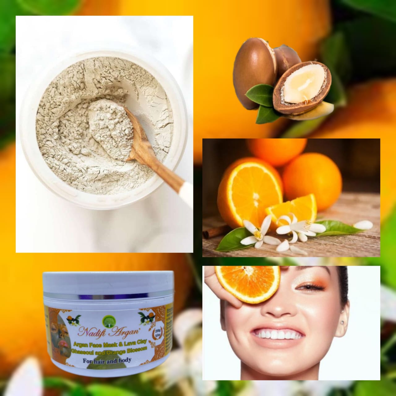 Argan Face Mask & Lava Clay Ghassoul and Orange Blossom