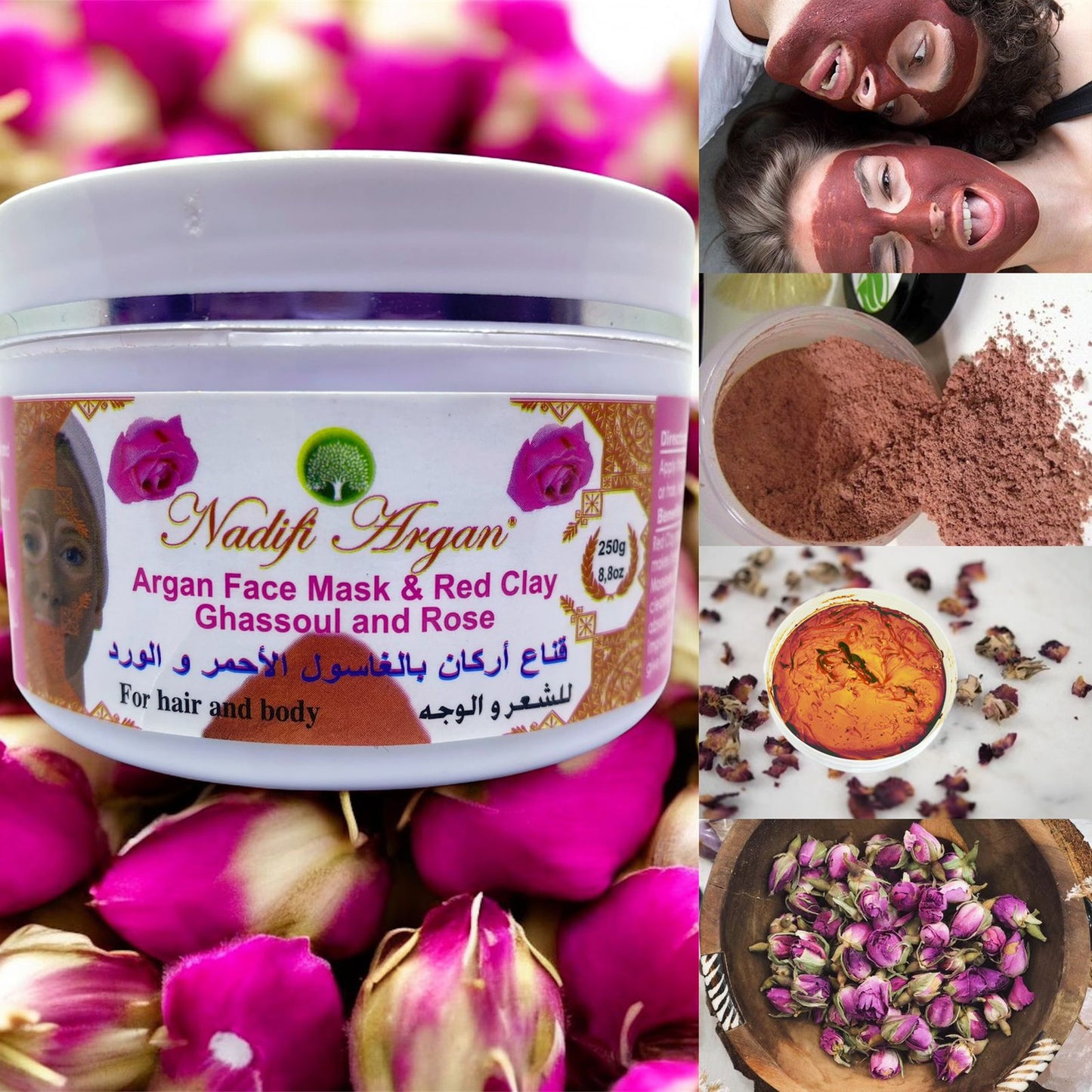 Set of 10 Argan Face Mask & Red Clay Ghassoul and Rose