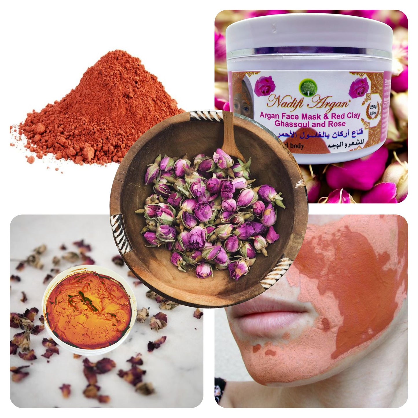 Set of 10 Argan Face Mask & Red Clay Ghassoul and Rose