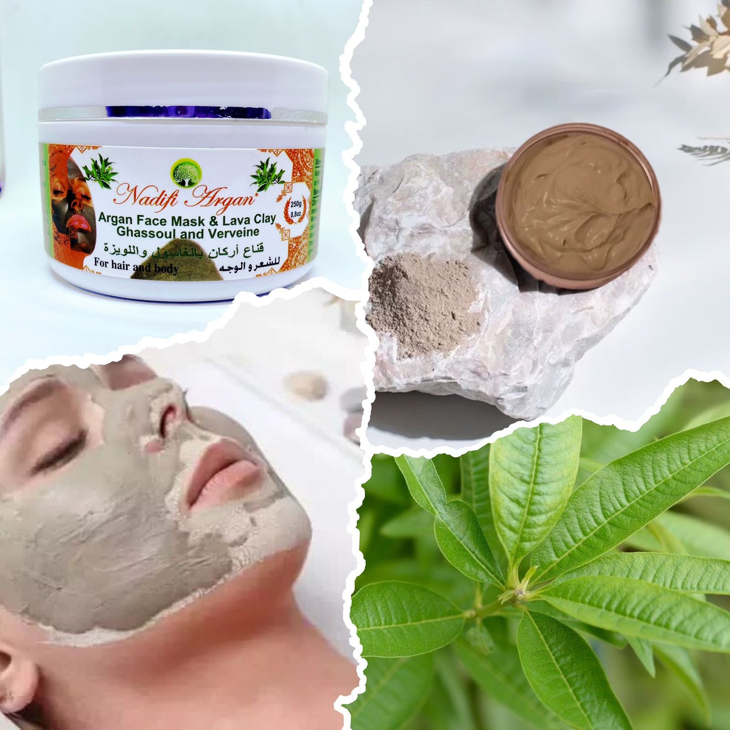 Set of 10 Argan Face Mask & Lava Clay Ghassoul and Verveine